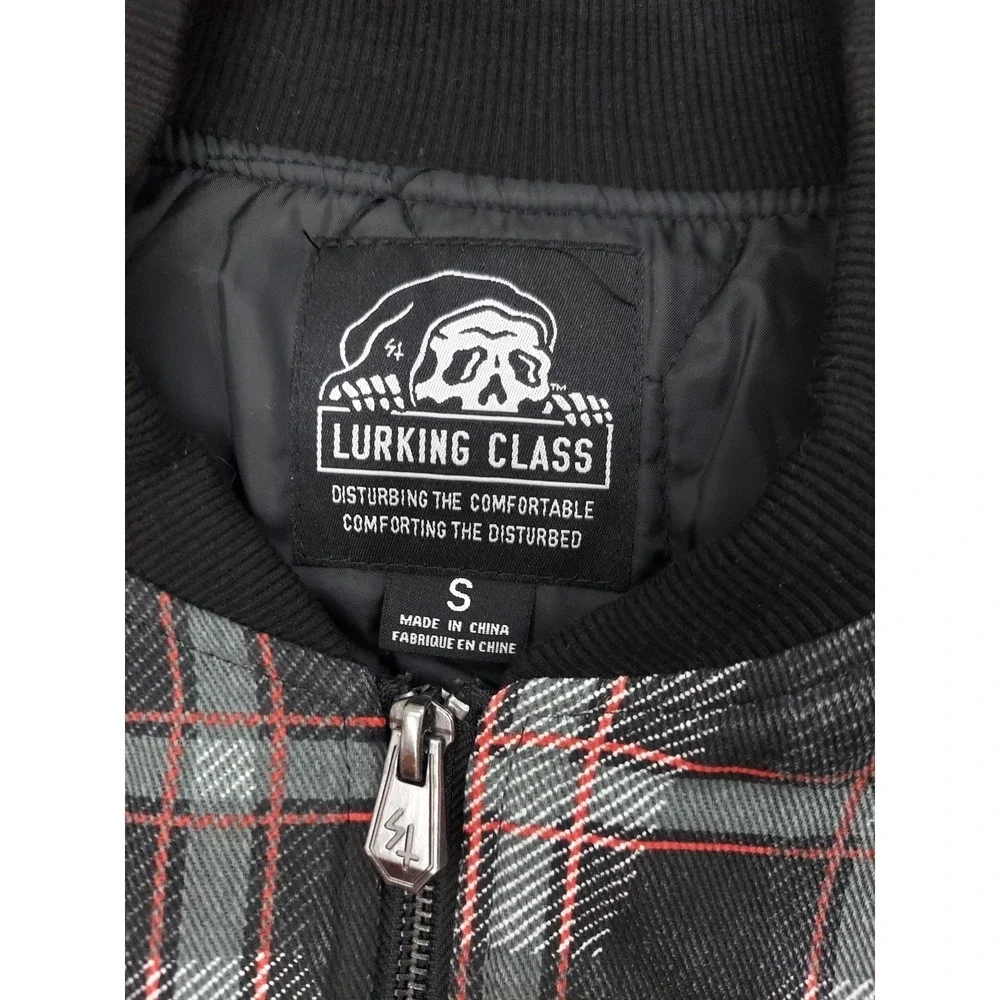 Lurking Class Vest Mens Small Black Red Full Zip Skull Canvas Coffin Print Quilt